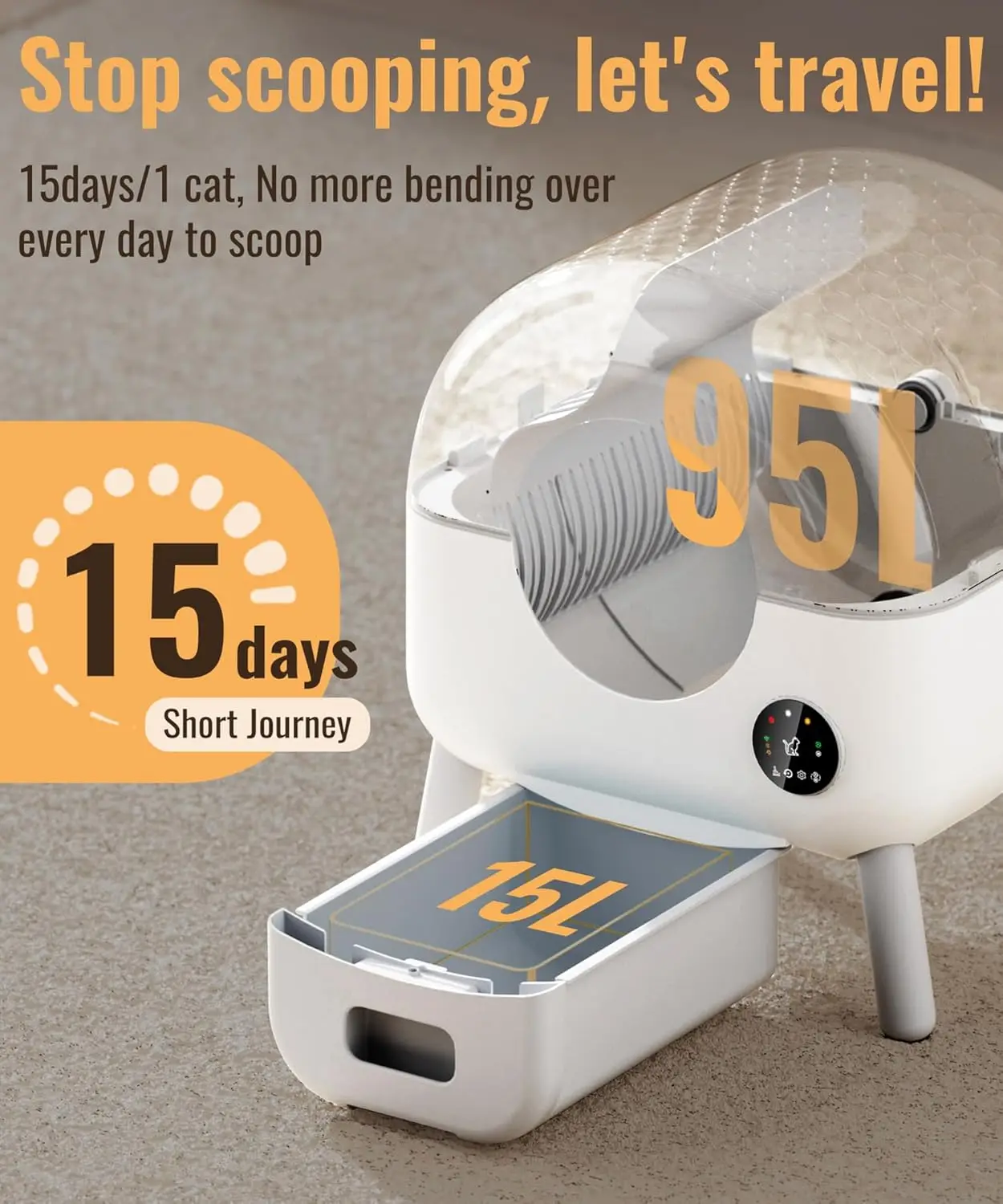 ZeaCotio Self Cleaning Litter Box -110L Automatic Cat Litter Box Self Cleaning, with 1 Roll Garbage Bags and Mat, App Control