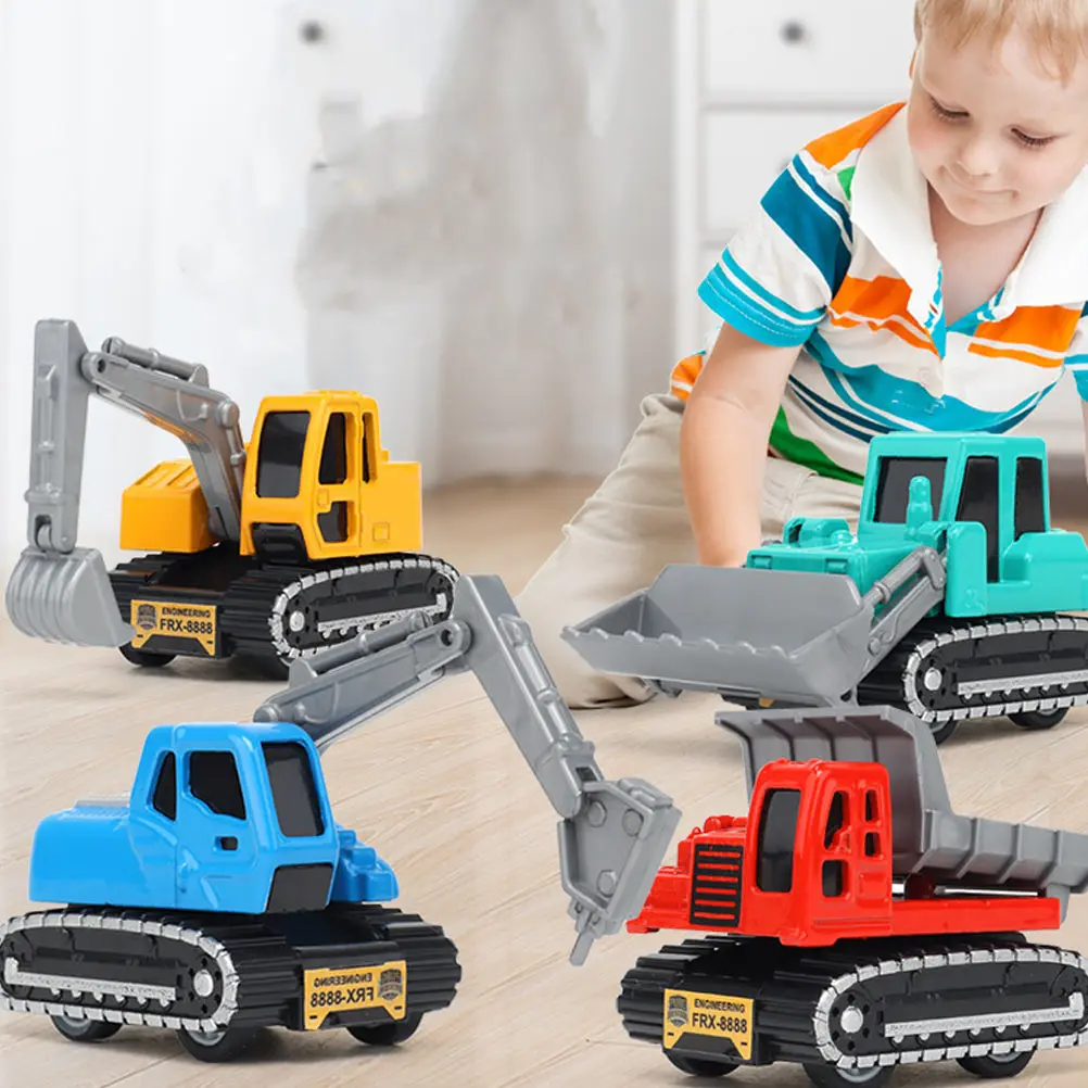 Coche de ingeniería para niños, aleación de plástico segura, tamaño pequeño, juego interactivo de sujeción con una sola mano, cumpleaños y Navidad, 4 Uds.