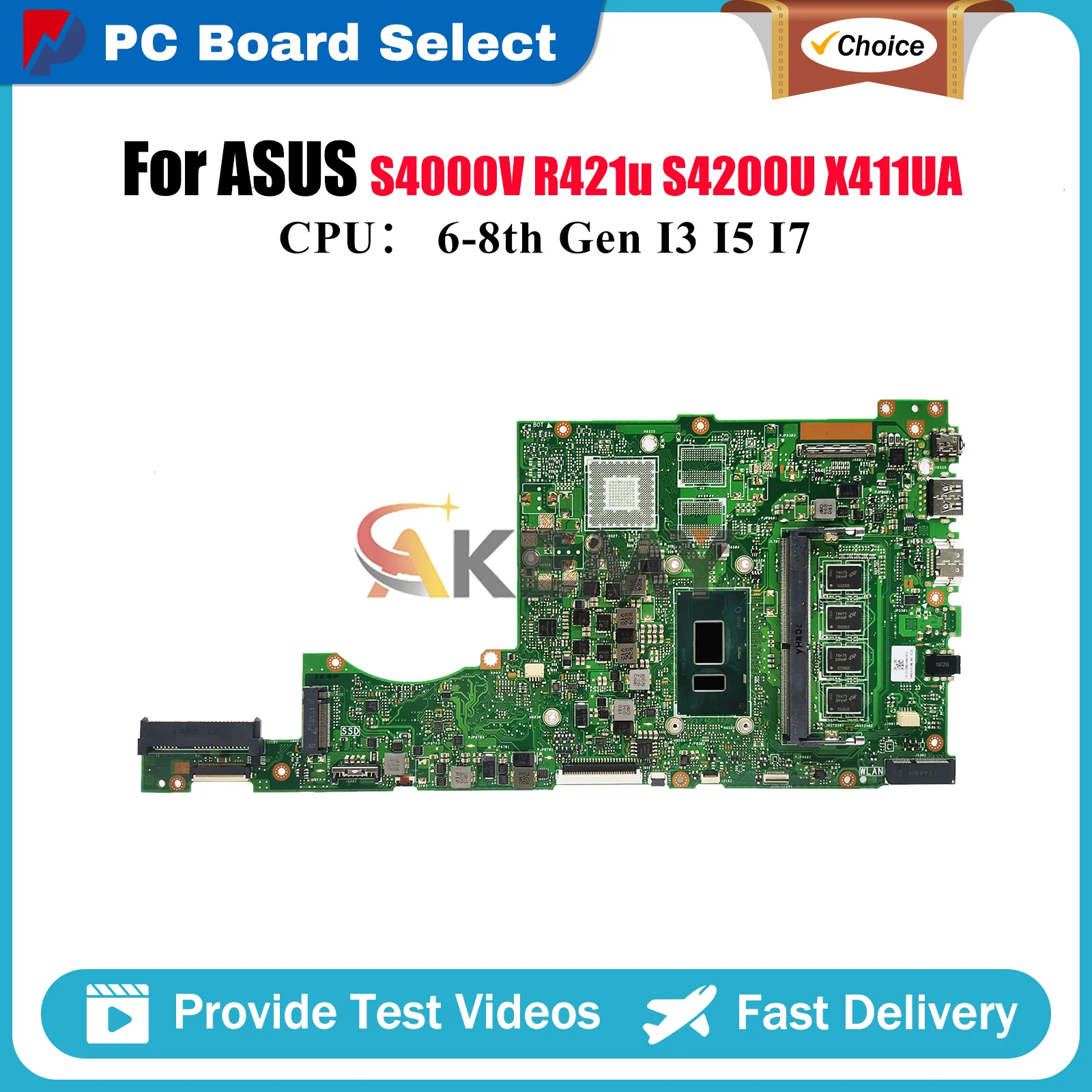 

X411UA Laptop Motherboard For ASUS S4000V X411UA X411UQ X411U r421u S4200U X411UV X411UNV X411UN X411UF Mainboard I3 I5 I7 CPU