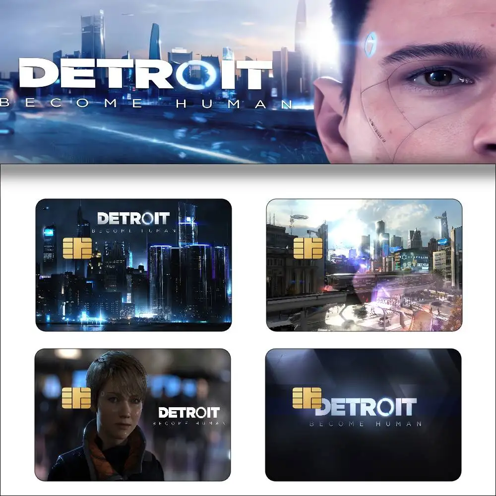 GAME Detroit Become Human Anime 4pcs 1Set Funny Shell On Off Ultra Thin No Fade Sticker Skin Cover Film For Debit Credit Card