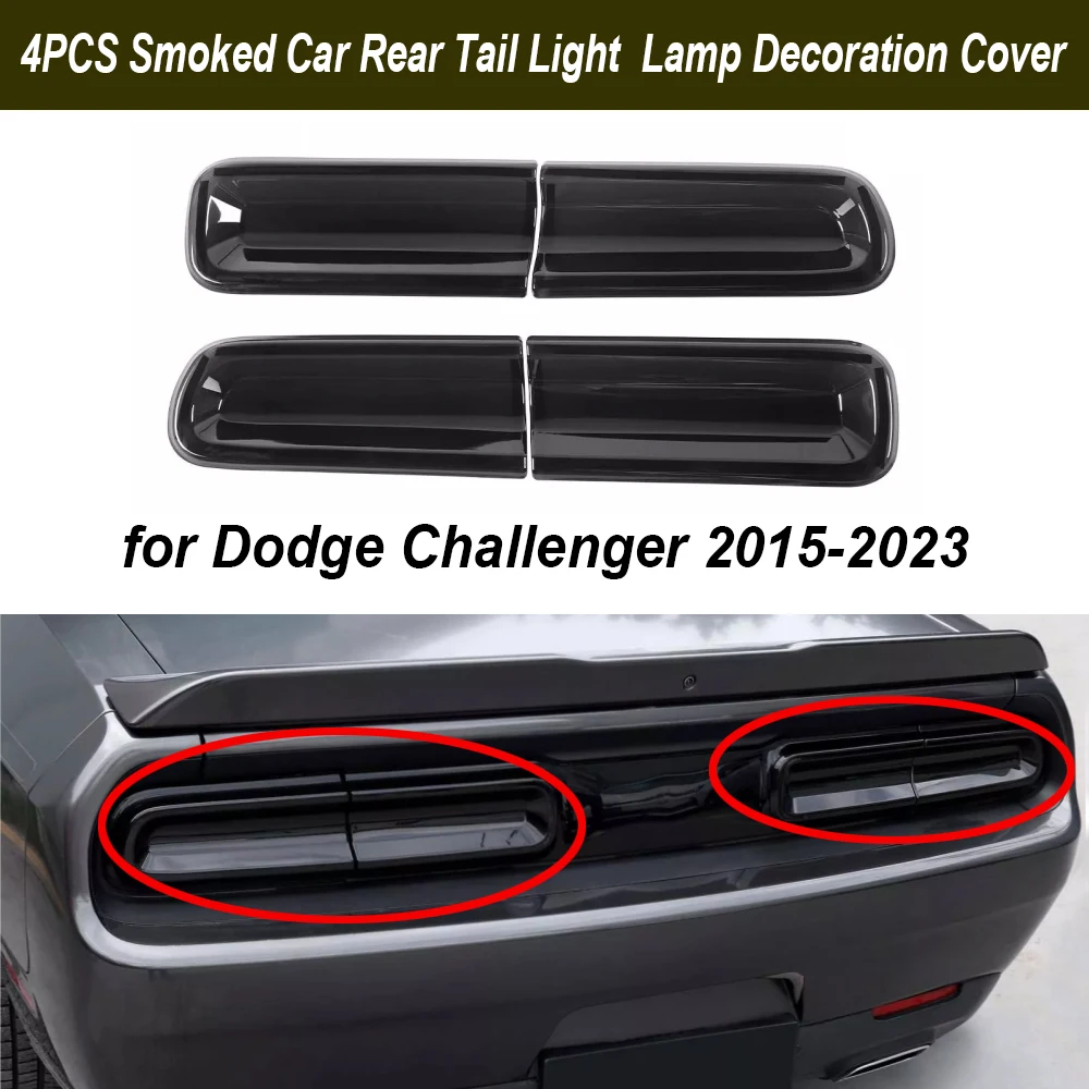 4PCS Rear Smoked Tail Light  Lamp Decoration Cover Light Guards Trim Exterior Accessories for Dodge Challenger 2015-2023 UP