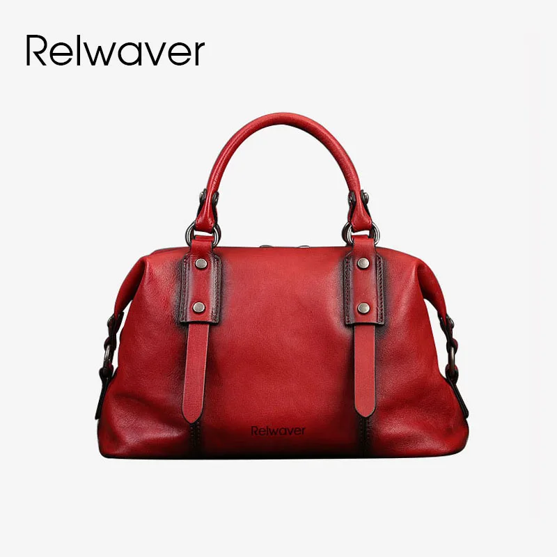 Relwaver natural cow leather Boston bag genuine leather women handbags 2024 spring soft pillow big shoulder crossbody bags