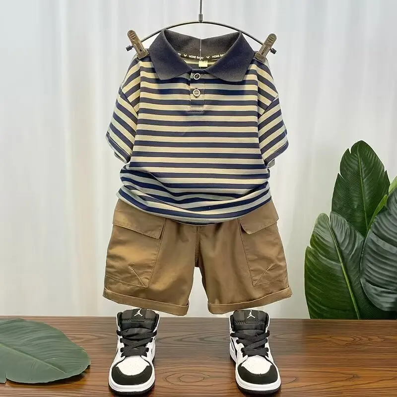 

Children's Clothes Set 2024 Summer Kids Clothes Boys Outfits Baby Thin Short Sleeves Stripe Polo Shirt +Shorts Two Pieces Set