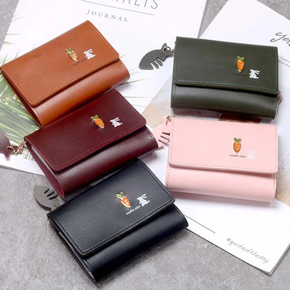 For Girls Elegant Tassel Handbag Rabbit Carrot PU Leather Women Wallets Small Coin Purse Korean Money Bag Card Holders