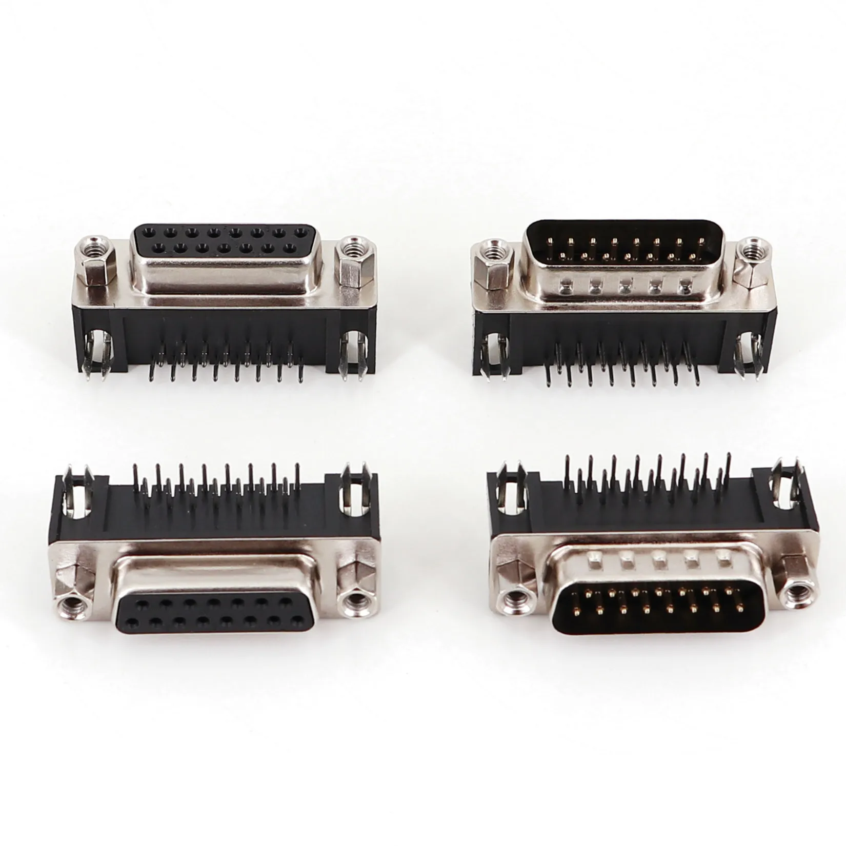 5Pcs D-SUB DB15 Male Female Right Angle Socket 2 Row 15Pin PCB Mount Solder Connector