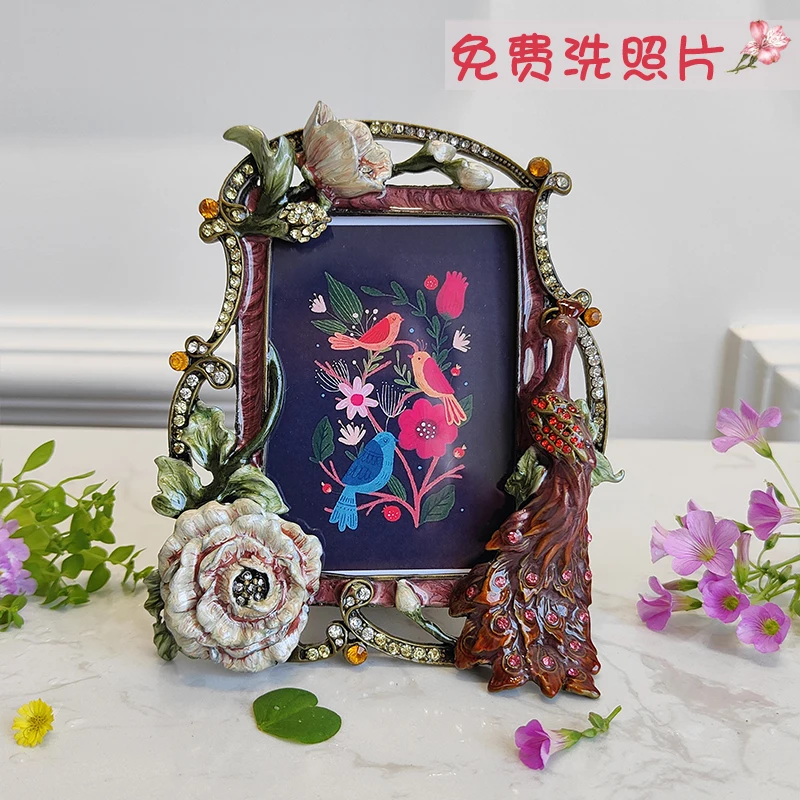 American retro pastoral 3.5-inch camellia photo frame children's growth commemorative photo setting table 3-inch baby photo fram