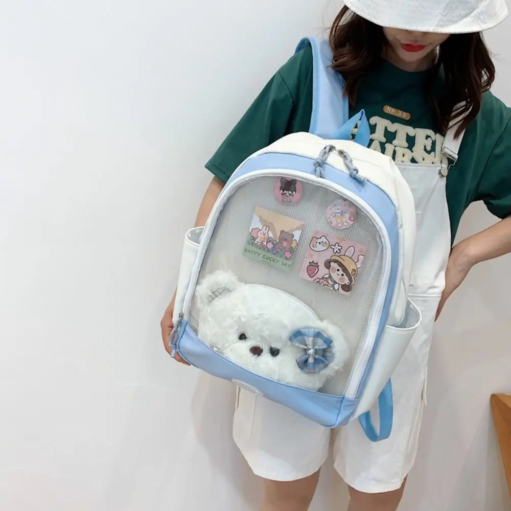 Lovely Large Capacity Doll Display Backpack Korean Style Cute Transparent Itabag Nylon Cartoon Student School Bag Outdoor