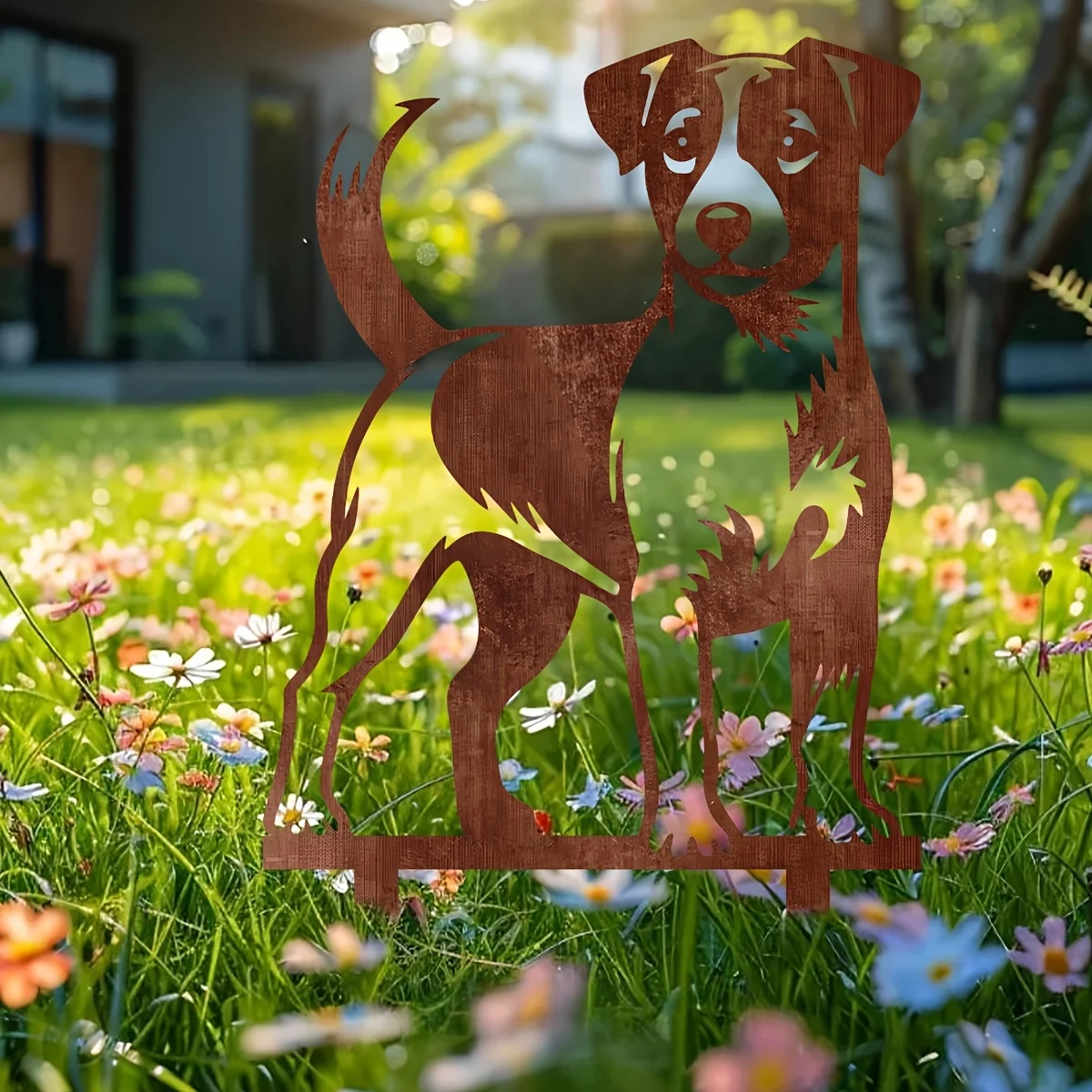 1pc Rusty Dog Metal Garden Stake - Rustic Outdoor Decor, 30.0 cm Nature-Inspired Lawn Art for Balcony, Patio & Magical Gardens