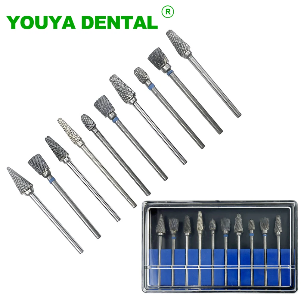 10pcs Dental Carbide Burs Grinding Heads Teeth Polishing Burs Drill Kit Hard Alloy Rotary File Milling Cutter Head Dentist Tools