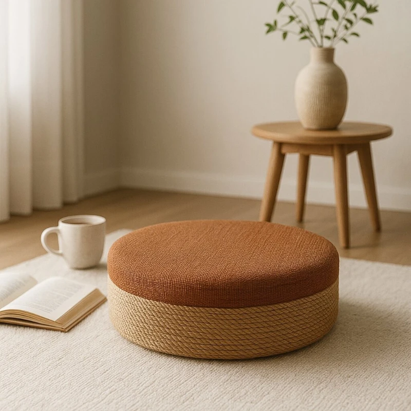 

Tatami Woven round Straw Pouf Floor Cushion Japanese Style Floor Seat for Tea Room Meditation Zen Living Room