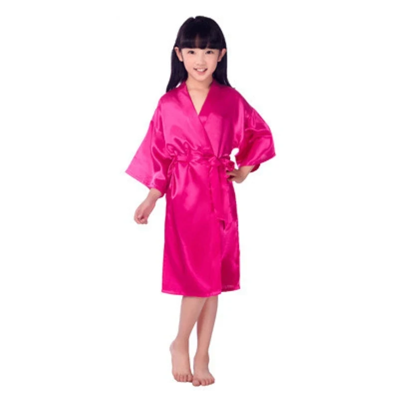 Girls Silky Satin Robes Children Pure Kimono Dressing Gown Bridal Lingerie Sleepwear for Wedding Spa Birthday Party