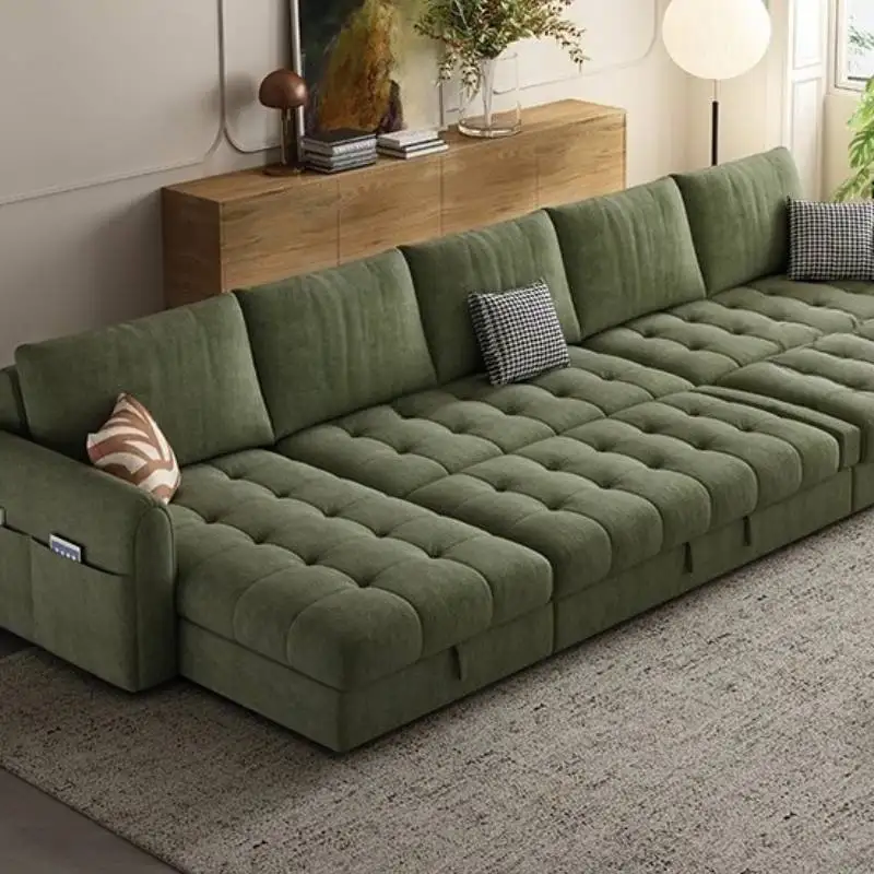 Wysokie sofy do salonu w kolorze zielonym, europejskie sofy do salonu z ciemnego sztruksu, zakrzywione sofy do salonu, leniwe sofy podłogowe, meble do salonu, wyposażenie domu.