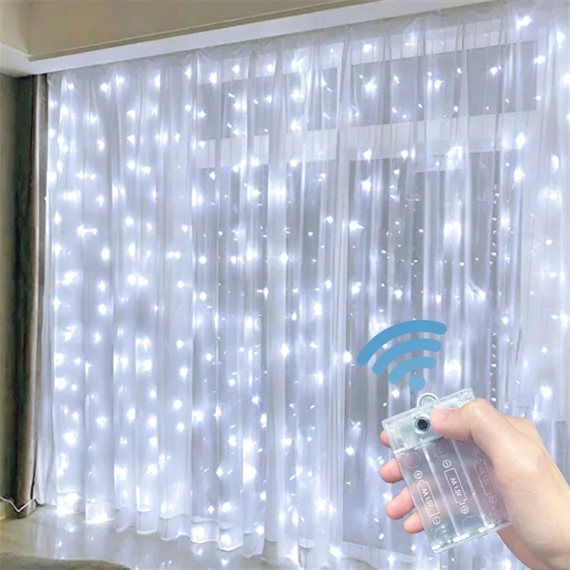 6M/3M LED Curtain String Lights 8 Modes AA Battery Powered Christmas Lights Wedding Valentine's Day Garden Halloween Decoration