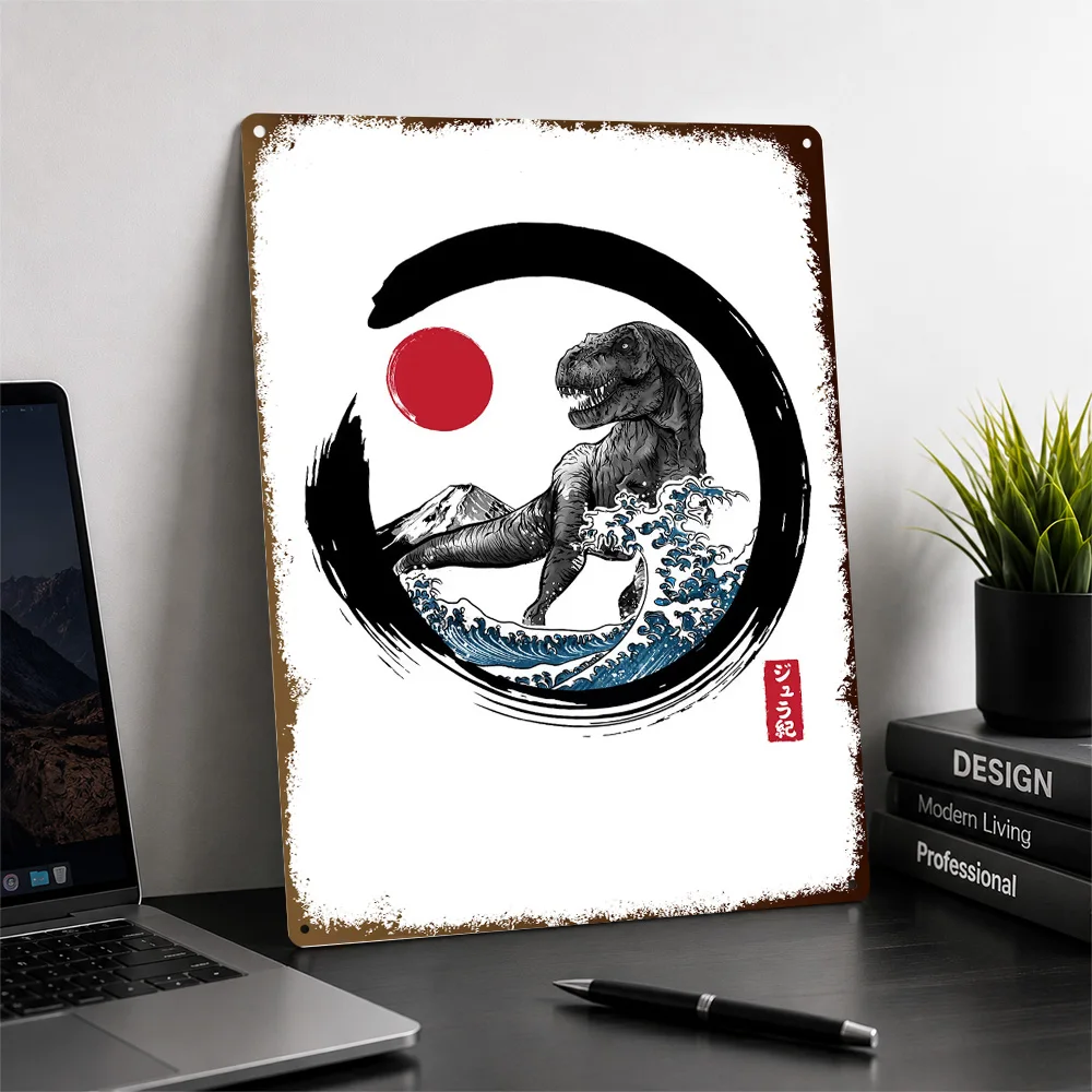 T Rex Enso Circle Wave Printed Poster Fantasy Wall Art For Bedroom Or Gaming Room Customized Aluminum Metal Sign Birthday Gift