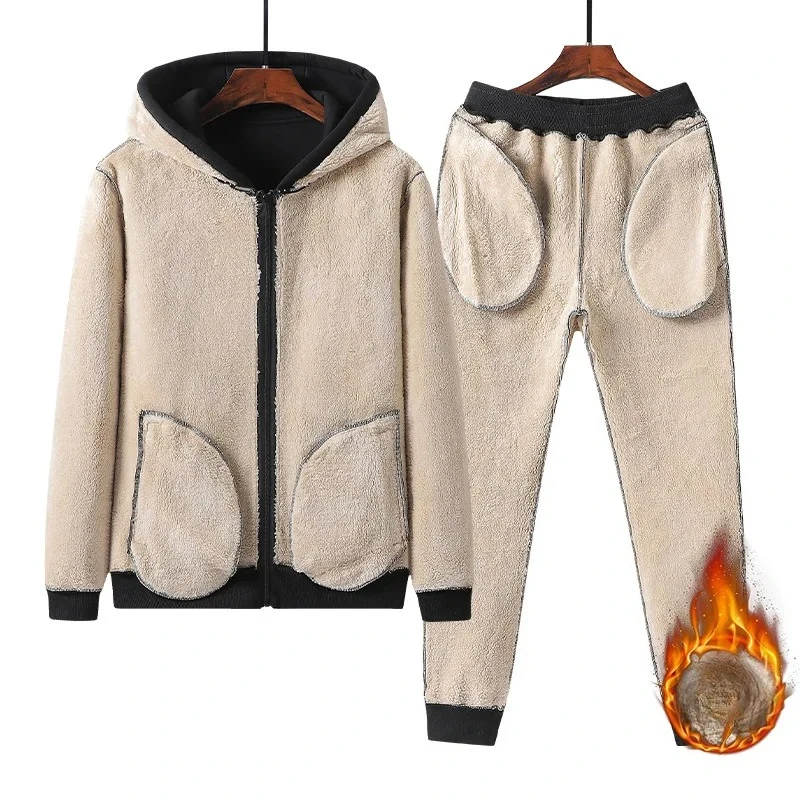 2025 Winter Trainingspak Mannen Casual Set Streetwear Joggers Capuchon Jassen + Fleece Broek Pak 2 Delige Sets Mannen Sportpakken outfits