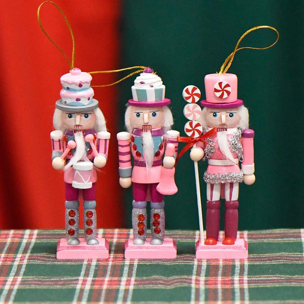 1Set/3Pcs 13cm Wood Nutcracker Desktop Christmas Ornament Household Hanging Decorations Ht238