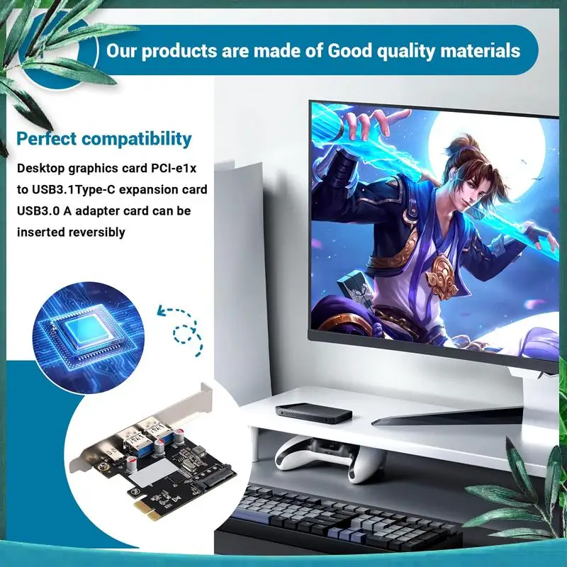 (NEW) Expansion Card Desktop Graphics Card PCI-E1x To USB3.1 Type-C Card USB3.0 A Adapter Card Forward And Reverse Insertion