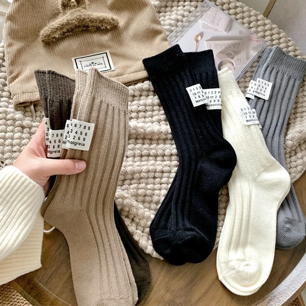 New Middle Tube Knitted Socks Keep Warm Cotton Women's Sock Cloth Label Mid-tube Sock Winter image 4