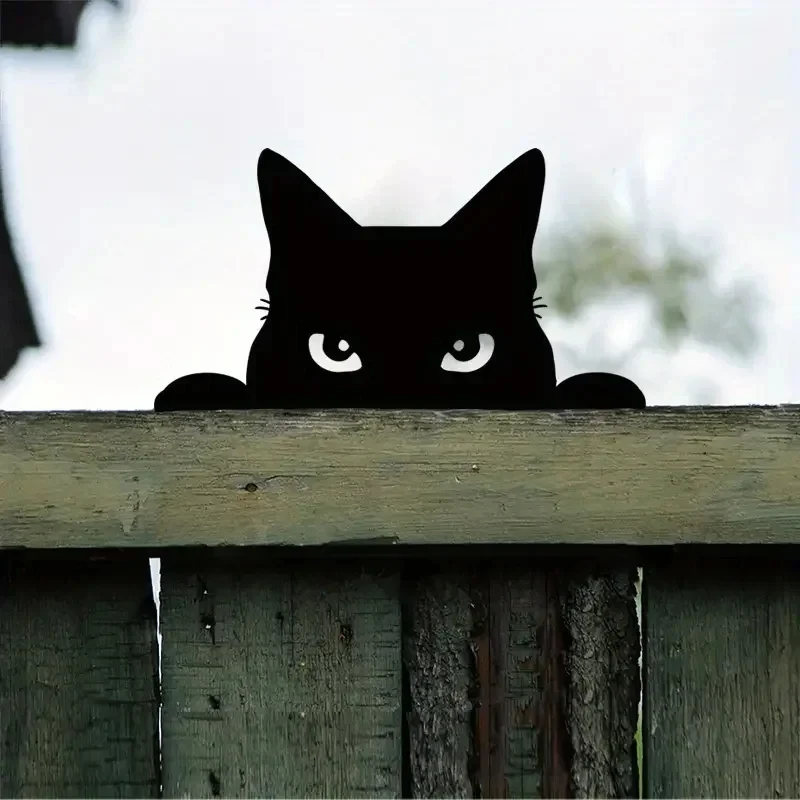 1szt Rzeźba kota Prezenty Ozdoba trawnika Czarny metal Peeping Cat Cats Yard Sculpture Iron Art Silhouette Garden Decoration