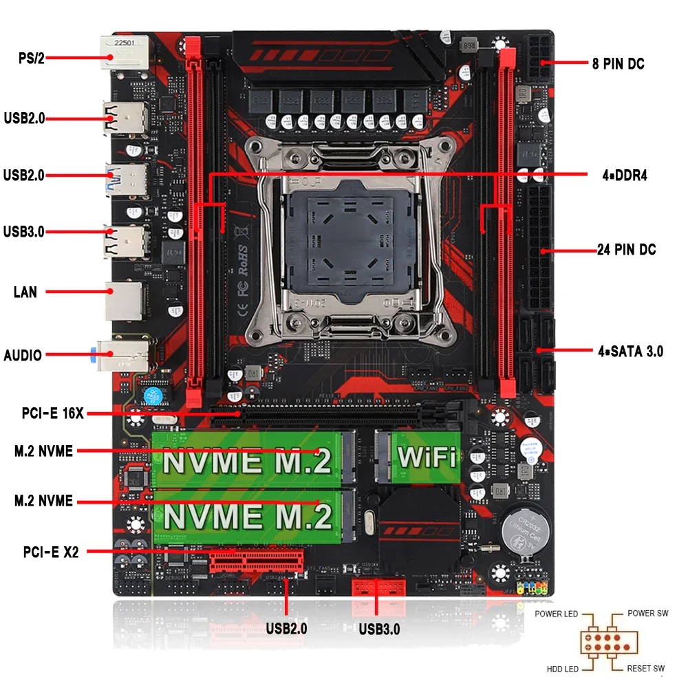 X99 Kit Motherboard LGA2011-3 Set with E5 2690 V3 Processor 16GB(1*16GB)DDR4 ECC Memory M-ATX E5 2690V3 Four Channel Motherboard