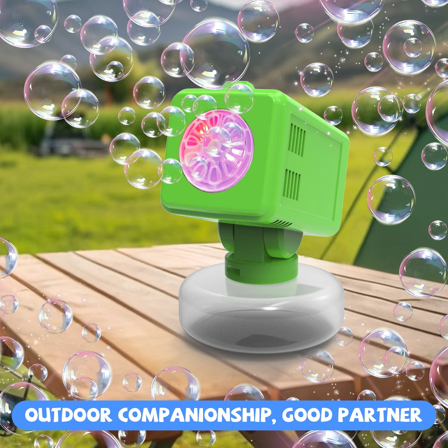 床置き型ライト付きシャボン玉マシンおもちゃ 結婚式小道具 子供のホリデーギフト 電池不要 シャボン玉水なし