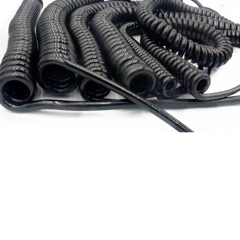 4Core Black Spring Spiral Cable Telescopic 22/20/18/17/15/13AWGWire 0.3mm2-2.5mm2 Stretch1to5Meters Stretchable Shrinkable Cable