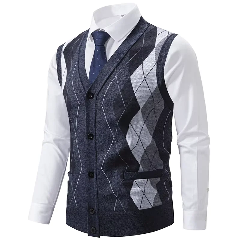 Bild 7: Herren Herbst Winter Fleece gefütterte Strickweste V-Ausschnitt ärmellose Weste Pullover Strickwesten Button-Down-Pulloverweste