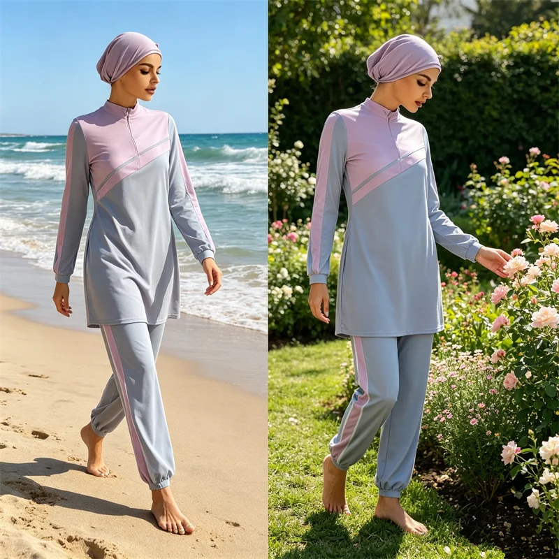 

Burkini Muslim Modest Swimwear Women Tops Pants Swimsuit Islamic Full Cover Bathing Suit Beachwear Conservative Maillot De Bain