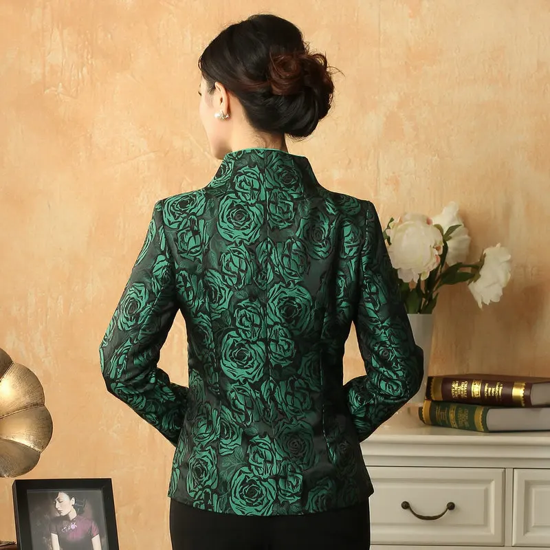 Femmes élégant Slim Fit manteau rouge vert violet Rose Jacquard tenue raffinement Qipao Style tenue pause thé Look porter 2024 printemps