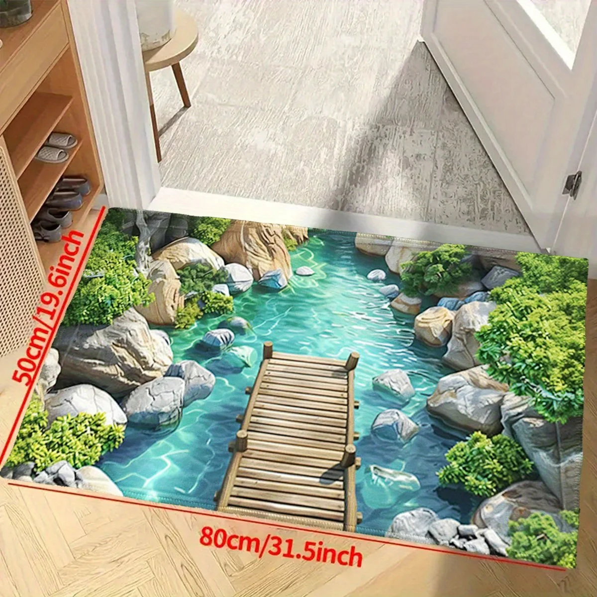 Waterproof Decorative Nature Stream River Floor Runner Mat Home Jungle Landscape Decor Anti Slip Area Rug Bath Mat