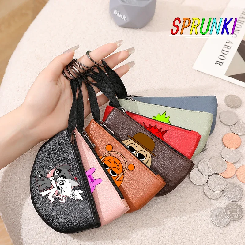 2024 New Sprunki Coin Purse Ladies Men Lychee Pattern Half Circle PU Soft Key Coins Bag Cartoon Cute Child Purse Birthday Gifts