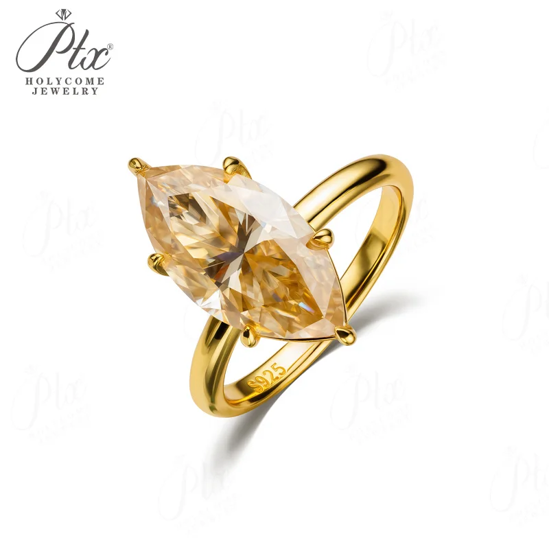 4ct Marquise-Schliff Ring Moissanit Champagnerfarben 925 Sterling Silber Hochzeit Ewige und Romantische Liebesband Holycome Schmuck – Detail 1