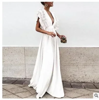 2023 Frühjahr/Sommer Neue Damenmode Fliegende Ärmel V-ausschnitt Open Back Einfarbig Langes Kleid Süßes Kleid