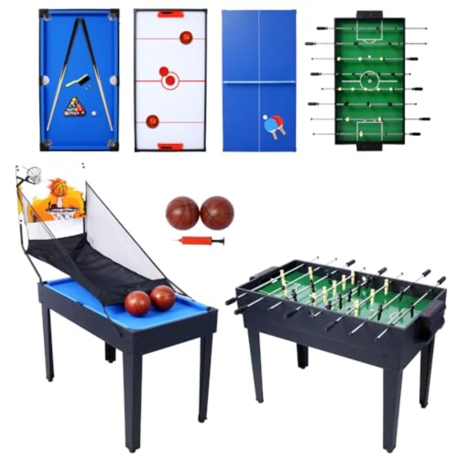 

5-in-1 Multi-Game Table - Billiards Push Hockey Foosball Ping Pong and Basketball Black/Blue