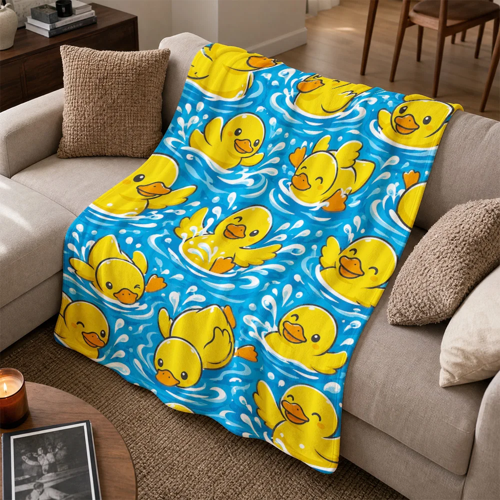 Cute Yellow Duck Swimming Pattern Throw Blanket Sofa Couch Decor Cozy Nursery Kids Gift for Spring Summer Home Accent