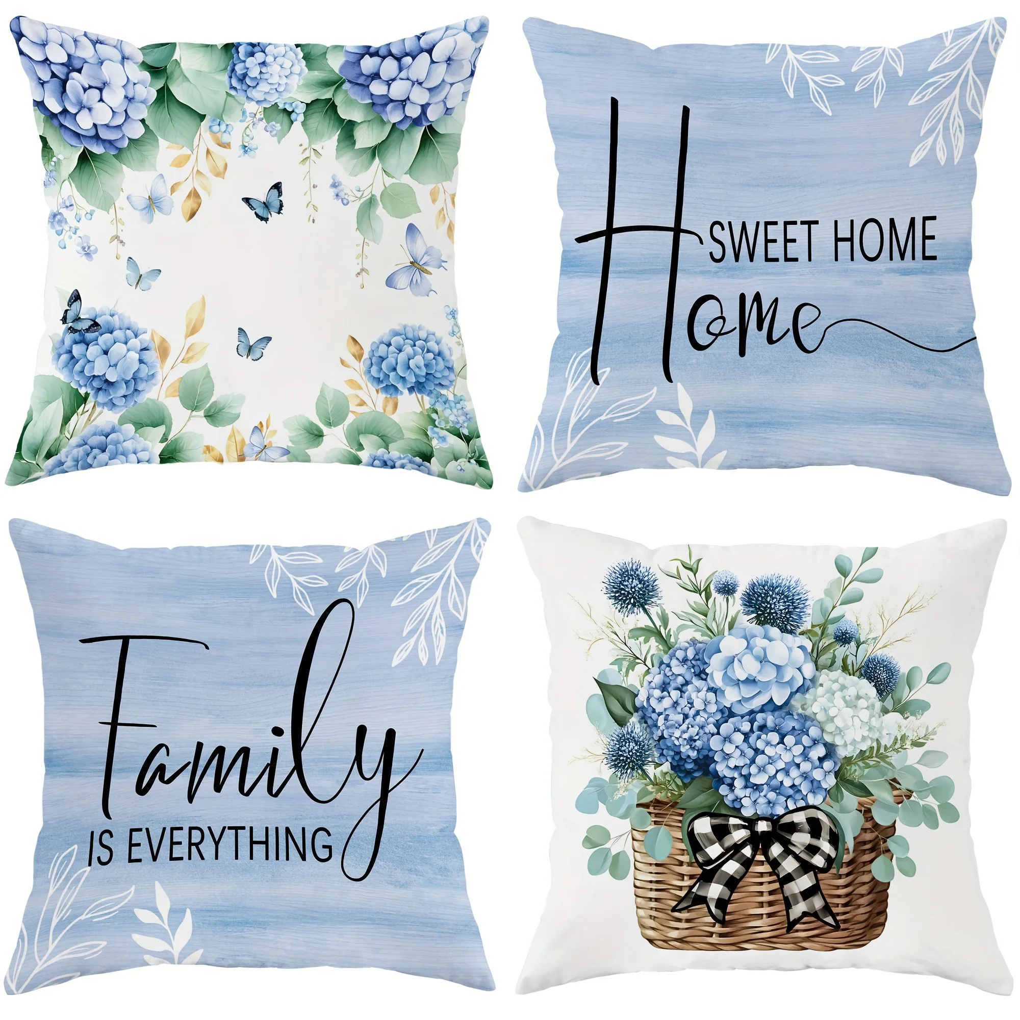 Hydrangea Themed Cozy Pillow Cover Delicate Blooms Butterflies Heartfelt Quotes Sofa Cushion Cover Bedroom Room Decor