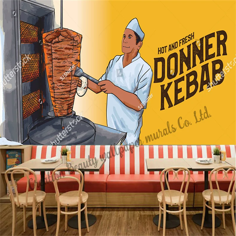 Custom Fast Food Kebab Wallpaper Industrial Decoration Mural Restaurant Snack Bar Kitchen Background Wall Papel De Parede