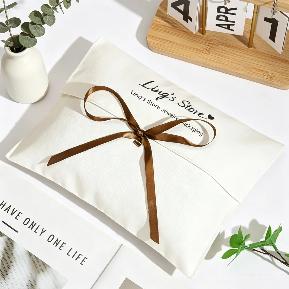 50/100 Stück Großpackung Personalisierte Logo-Twill-Baumwoll-Schmuckverpackungsbeutel Hochzeitsgeschenk-Beutel Musselin-Haartasche Kosmetiktasche – Detail 3