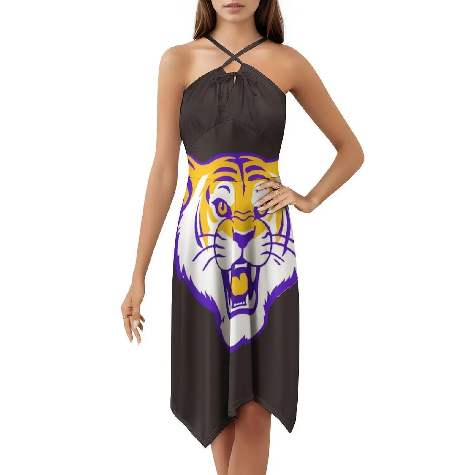 فستان سموك زهري للنساء لربيع وصيف فستان كاجوال للحفلات Lsu Lsu Gameday Tiger Stadium Calling ملابس نسائية #5