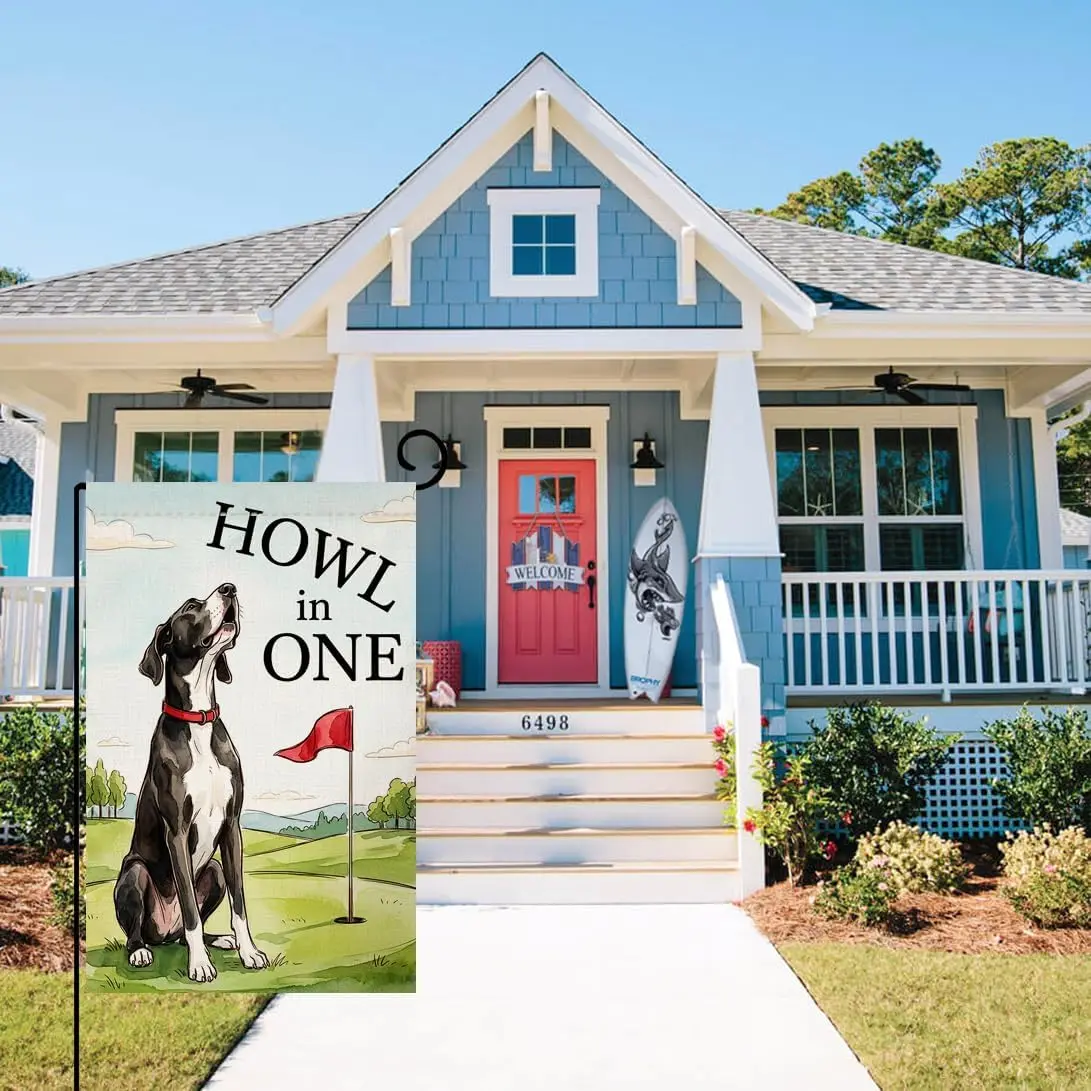 BLKWHT Summer Dog Garden Flag 12x18 Vertical Double Sided Howl in One Spring Seasonal Holiday Outside Decorations Burlap Yar AAS