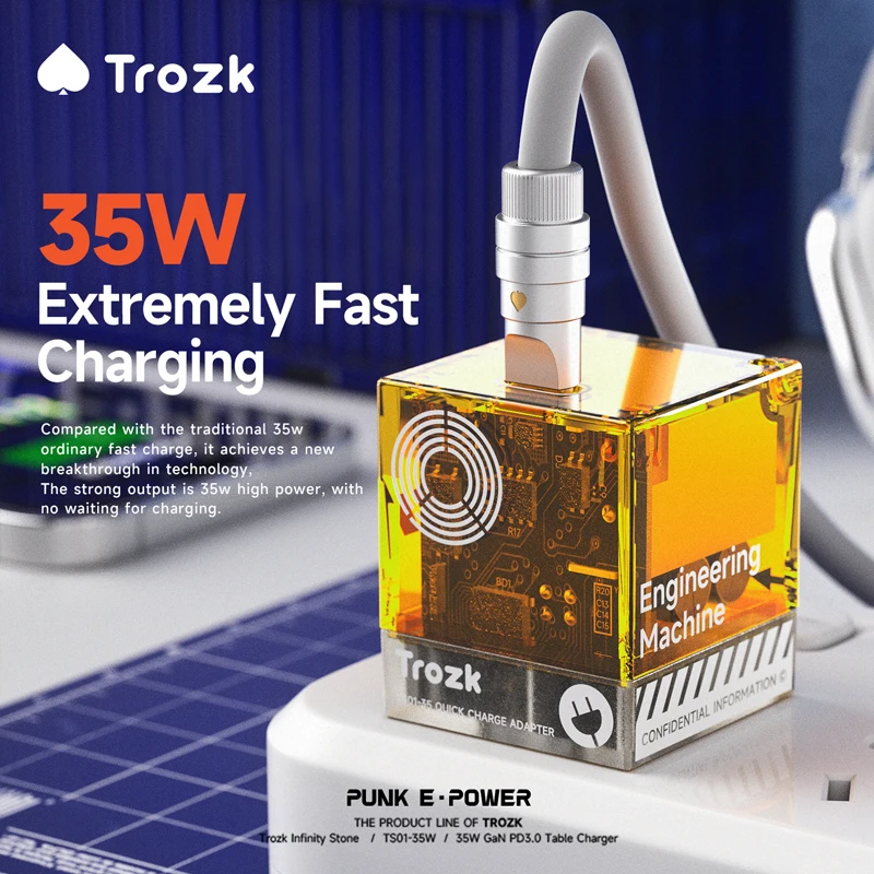 Trozk TS01-35W Punk Power Charger Infinite Gem 35W GaN Fast Charging Type C PD Quick Charger for iPhone Samsung Xiaomi Adapter