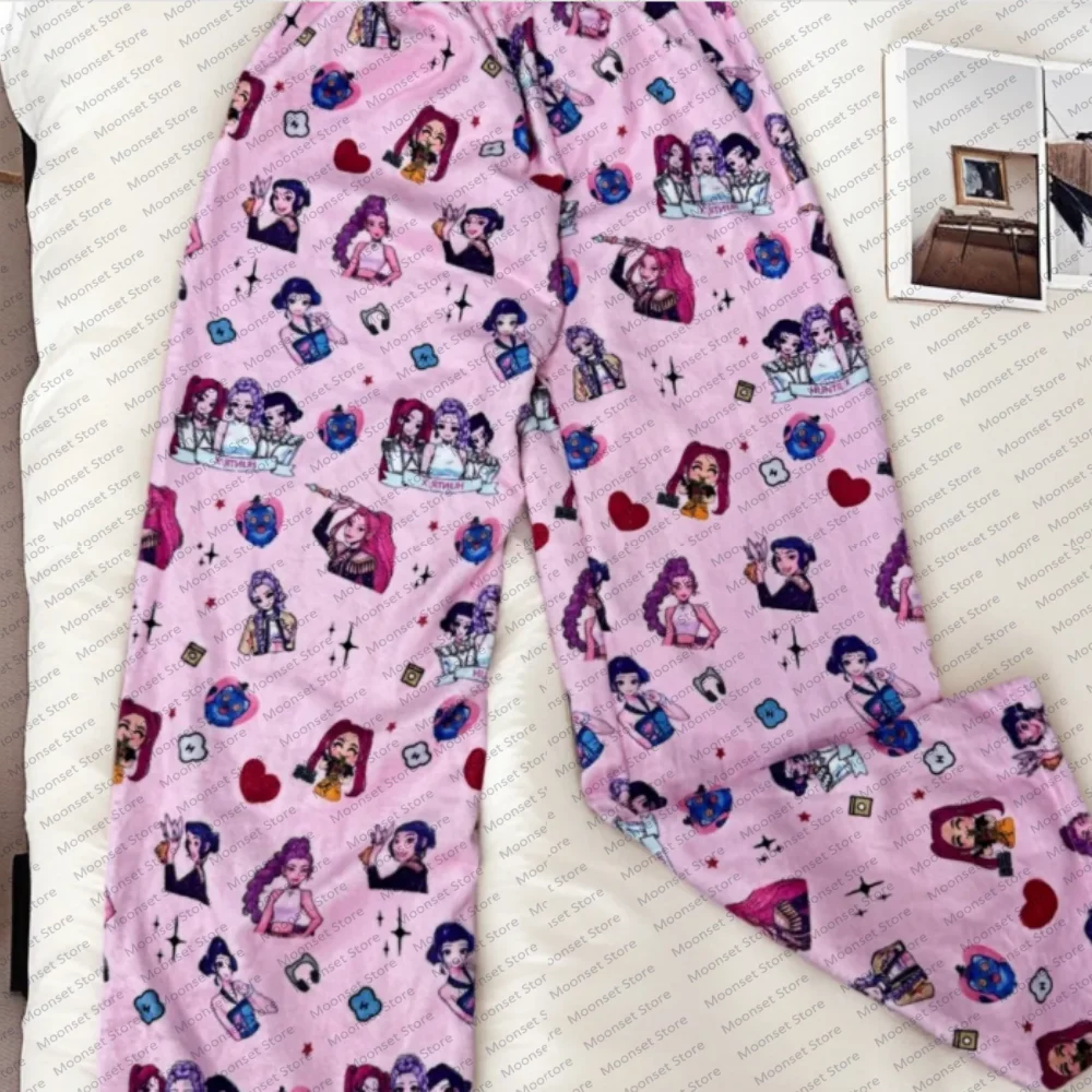 سراويل السيدات الفانيلا الكرتون بيجامة السراويل للنساء الخريف الشتاء الكرتون لطيف مطبوعة مستقيم الساق بناطيل كاجوال العصرية #3