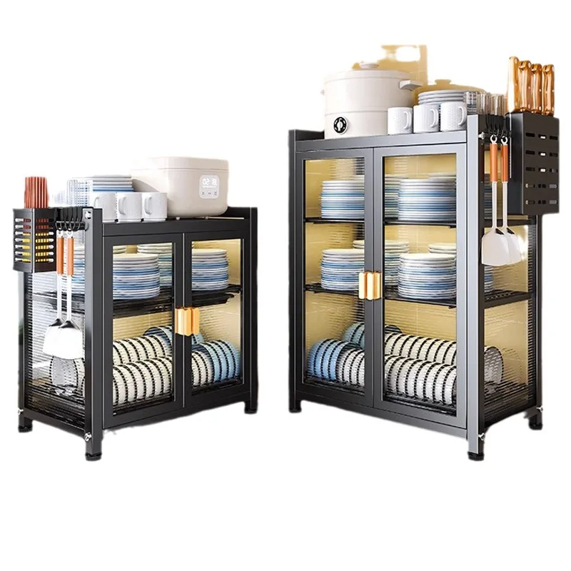Dustproof Cupboard with Pull-out Bowl and Dish Storage Rack, Countertop for Draining Dishes, Chopsticks and Knives, Storagepromo