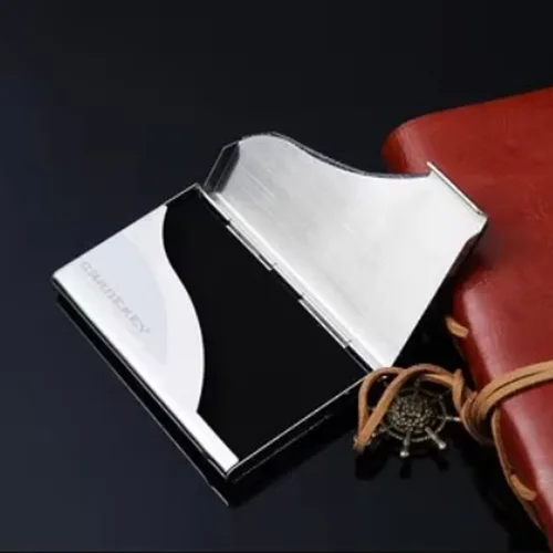 사무실 PU 스테인레스 스틸 카드홀더, 각인 로고, 휴대용 남성 명함 상자 