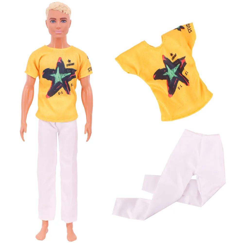 Ken Doll Clothes Handmade T-shirt + Trousers,Jacket+Shorts Suitable For 30cm Doll Fashion Outfit Casual Clothing Free Glasses