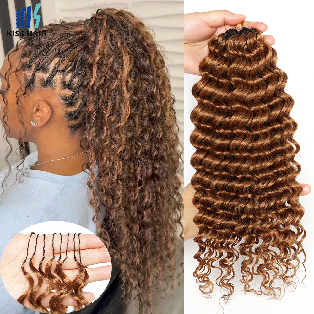 #30 Colored 100% Human Hair for Highlight Miracle Knots Crochet Deep Wave Feather Crochet Boho Braids Wavy Bulk Hair Extensions