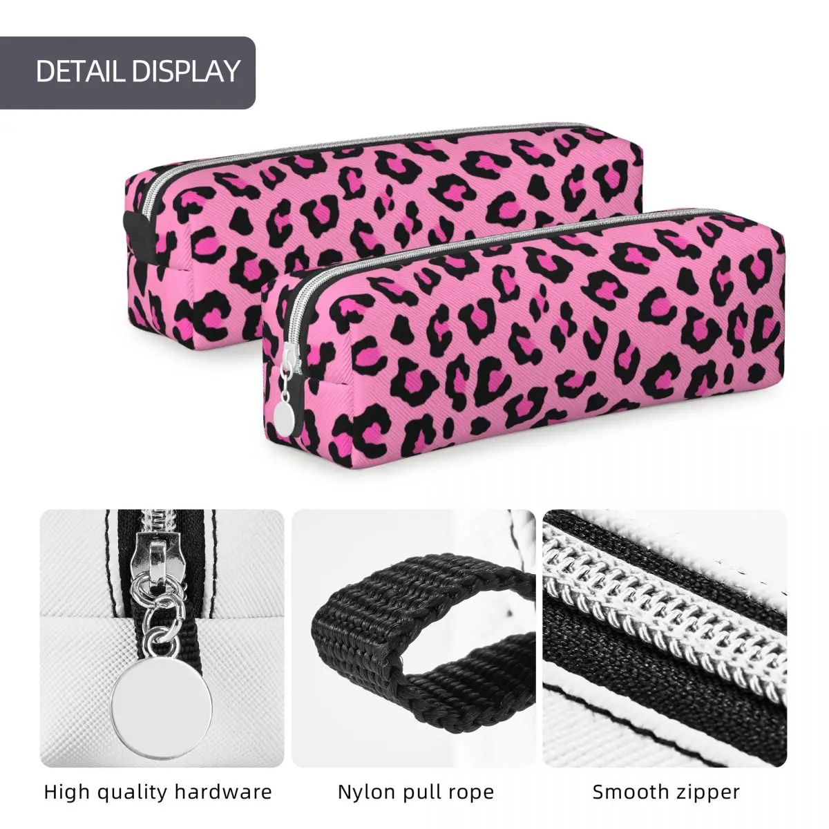 Imagem -05 - Estojos de Lápis Animal Leopardo Rosa Fun Pen Box Bolsa para Estudante Grande Capacidade Lápis Cosméticos de Escritório