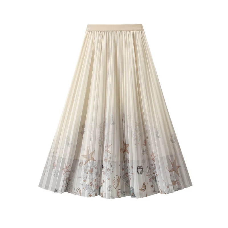 

Purchase high-end printed mesh skirt for women's spring/summer 2024 new floral yarn skirt, mid length pleated skirtt, long ski