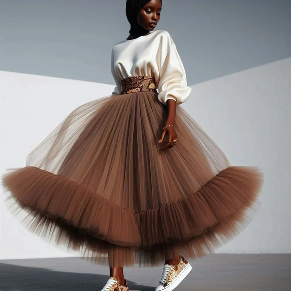 

Gorgeous Tulle Tutu Skirts Elastic Waist A Line Ruffles Long Skirt Women Formal Wear Girls Birthday Party Skirt