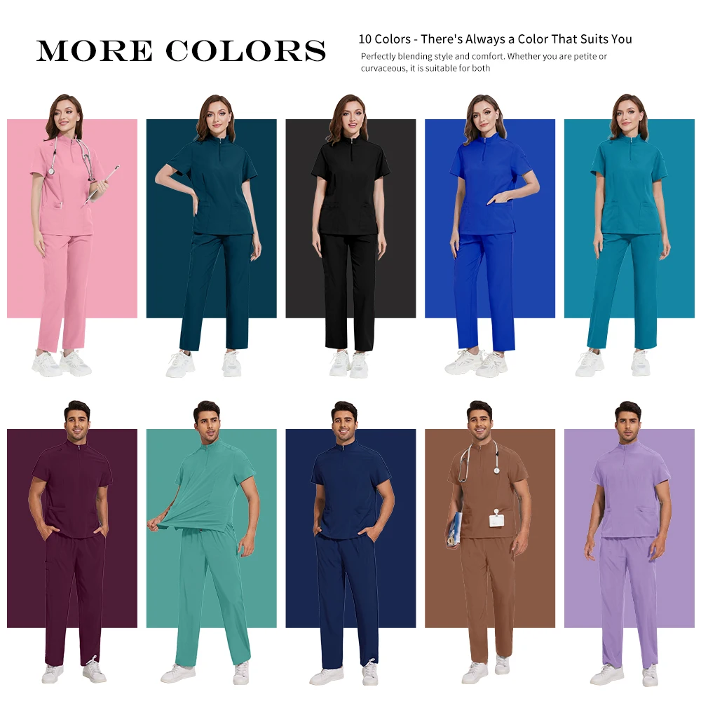 Nurse Uniform Women Scrubs Set Medical Surgery Overalls Stretch Scrubs Tops with Pocket Pants Dentistry Doctor Clinical Workwear